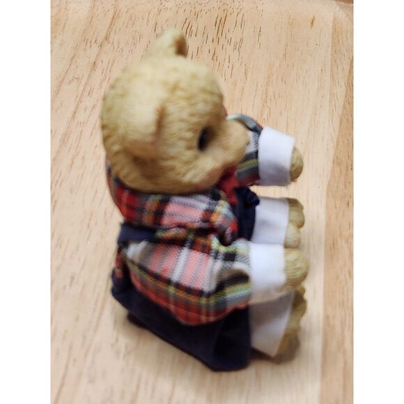 Bear Figurine plaid top small bow sit position - Picture 5 of 8